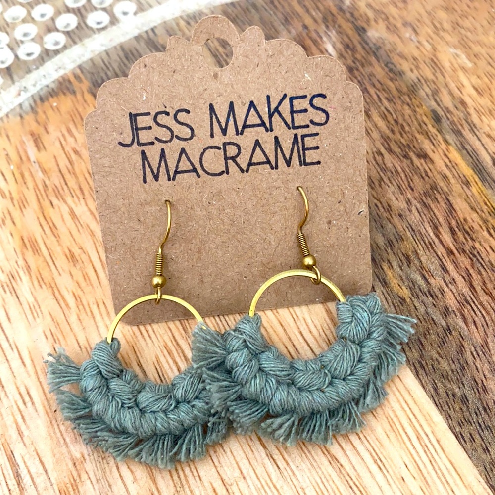 Boho / Macrame Style Earrings in Sage Green, NWOT